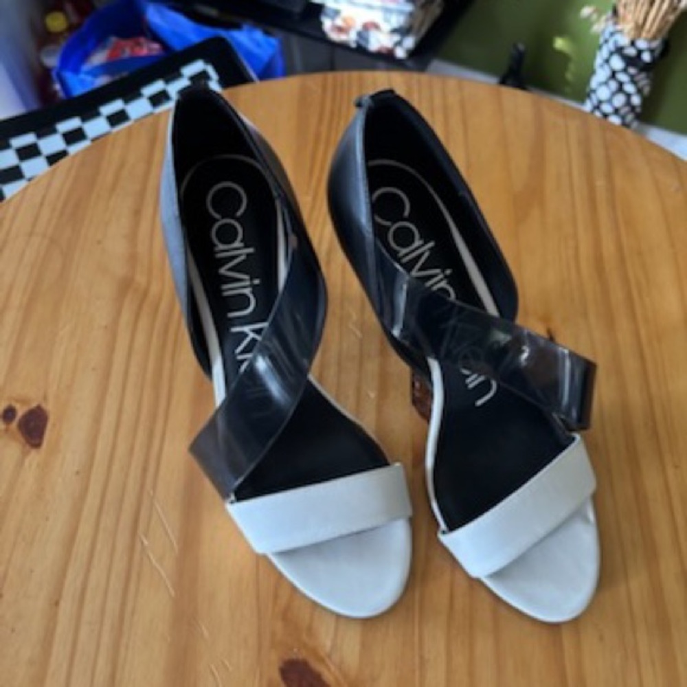 Calvin Klein Black and White Strappy Heels